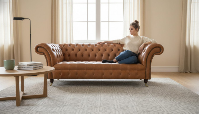 Sofa 3 Sëtzer Sëtz Modern Chesterfield Sofas Couche Polster Braun Nei