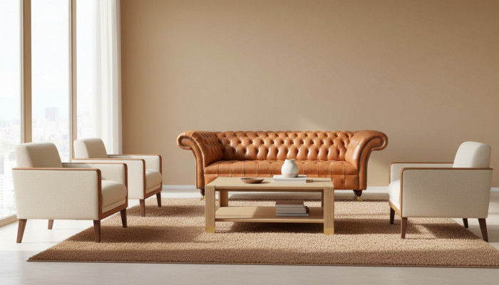 Sofa 3 Sëtzer Sëtz Modern Chesterfield Sofas Couche Polster Braun Nei