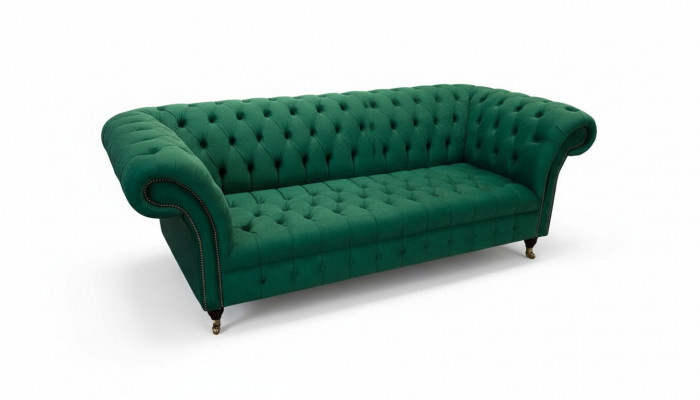 Dreiplatze Sofa 3 Sëtzer Luxus Sëtz Modern Sofas Gréng Stoff Chesterfield