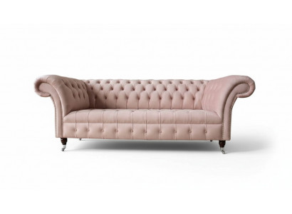 Chesterfield 3-Sëtzer Rosa Design Canapéen Gestofféiert Sofas Stoff Textil
