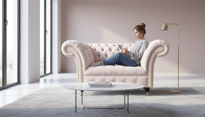 Fautteuil Pouster Canapé Textil Chesterfield Couche 1 Plaz Eenzetzer Rose