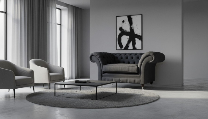 Groude Chesterfield Sessel 1,5-Sëtzer Sofa Couch Polster Textil Gro Sessel