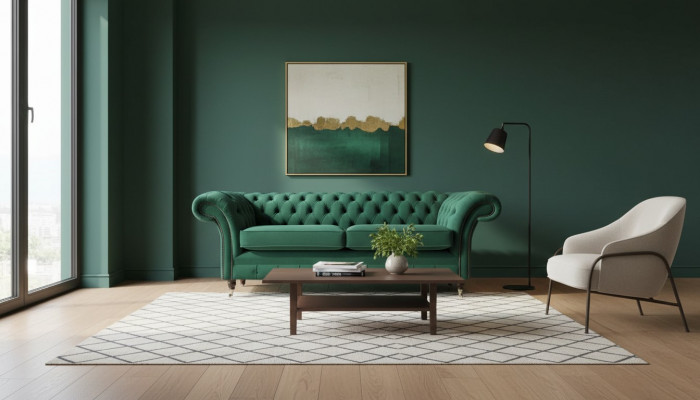 Canapé 3 Sëtz Gréng Canapéë Stil Luxus Wunnzëmmer Design Chesterfield Nei