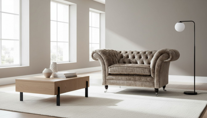 Design Chesterfield Fotell 1-Plaz-Sëtz Couch Gepolstert Luxus Textil Sofas