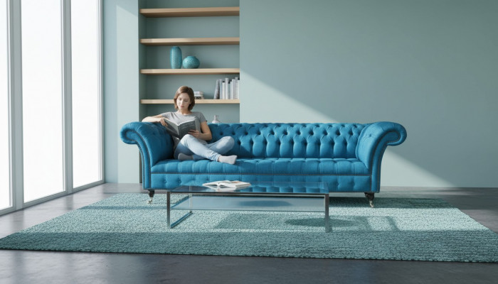 Chesterfield Gepolsterten Sofas Design Textil Sofa 4 Sëtz Sofa Luxus Design Blo