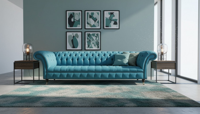 Chesterfield Gepolsterten Sofas Design Textil Sofa 4 Sëtz Sofa Luxus Design Blo