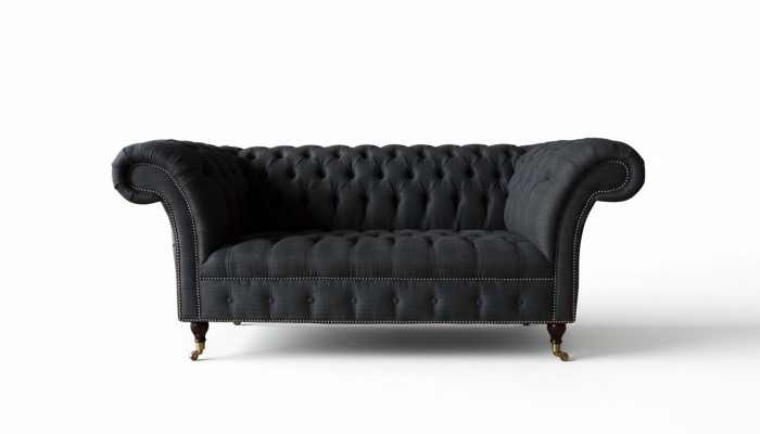 Design Chesterfield Stoff Couch Sofa 2 Sëtzer Këssen Textil Stoff Nei