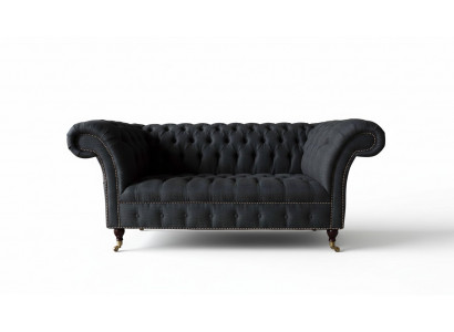 Design Chesterfield Stoff Couch Sofa 2 Sëtzer Këssen Textil Stoff Nei