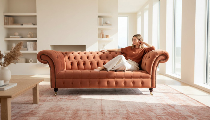 Luxus Chesterfield 3 Sëtzer Couch Polster Textil Couche Stoff Sofa Nei