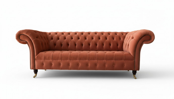 Luxus Chesterfield 3 Sëtzer Couch Polster Textil Couche Stoff Sofa Nei