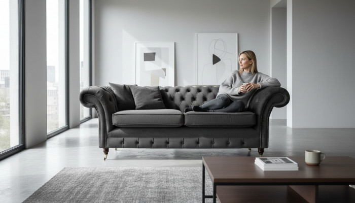 Design Chesterfield Canapé 3 Sëtz Gro Canapé Polstersofa Livingroom
