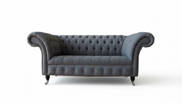 Englesch Chesterfield Büro Sëtzmiwwelen Ariichtung Sofa Canapé 2 Plaz Textil