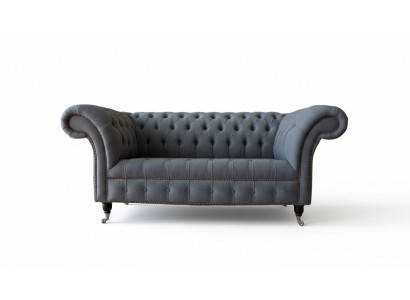 Englesch Chesterfield Büro Sëtzmiwwelen Ariichtung Sofa Canapé 2 Plaz Textil