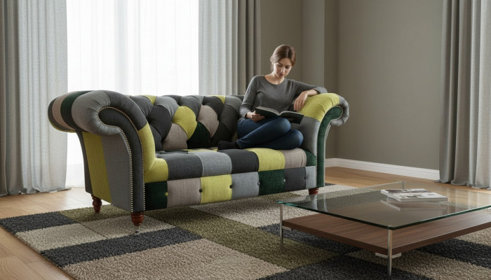 Chesterfield Canapé Polster 2 Sëtzer Design Stoff Sofas Canapéë Lounge