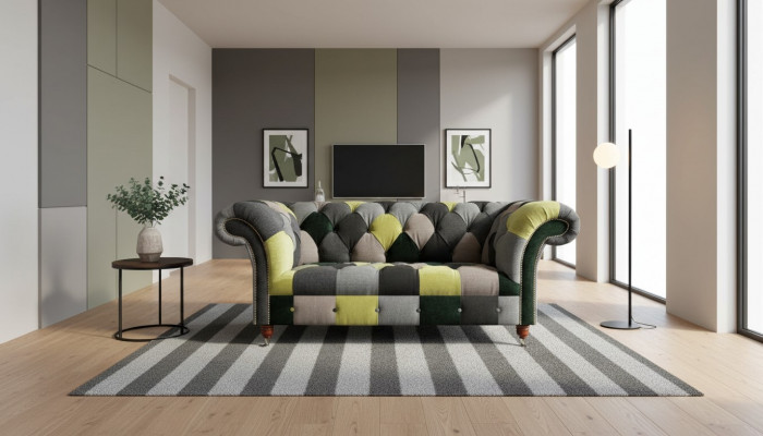 Chesterfield Canapé Polster 2 Sëtzer Design Stoff Sofas Canapéë Lounge