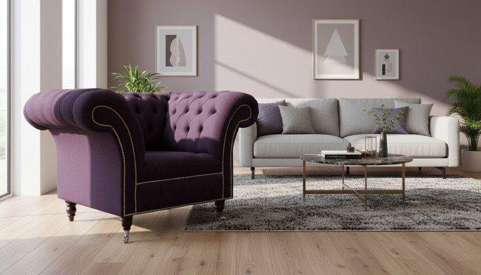 Sëtz Einsitzer Luxus 1 Sëtz Sëtz Design Textil Lila Stoff Chesterfield