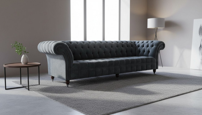 Viersëtzegt Sofa 4-Sëtzer Sofas Modern Gri Design Stoff Chesterfield