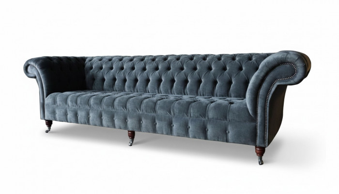 Viersëtzegt Sofa 4-Sëtzer Sofas Modern Gri Design Stoff Chesterfield