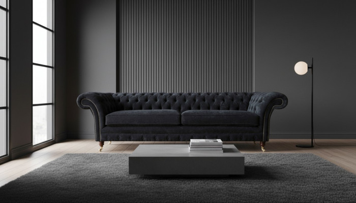 Design Canapé 4 Sëtz Polster Luxus Klassesch Textil Chesterfield Canapéen