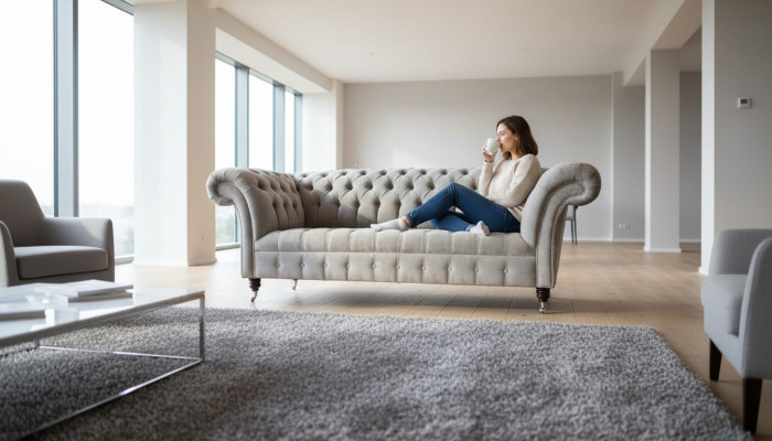 Grou Chesterfield Canapé Dräisëtz Sëtzpolster Canapéen Sofa Miwwelen Nei