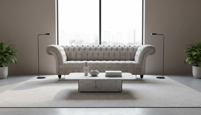 Grou Chesterfield Canapé Dräisëtz Sëtzpolster Canapéen Sofa Miwwelen Nei