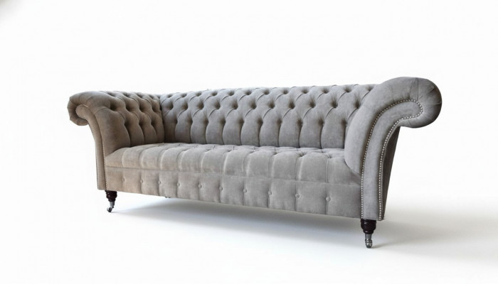 Grou Chesterfield Canapé Dräisëtz Sëtzpolster Canapéen Sofa Miwwelen Nei