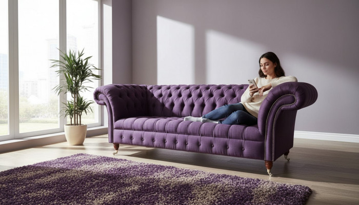 Chesterfield 3-Sëtz Sofa Stoffsofa Couch Polstersëtz 3er Sofas Nei