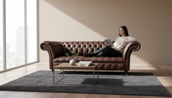 Sofa 3 Sëtzer Chesterfield Ledersofa Wunnzëmmer Designerbaachen Polsterer