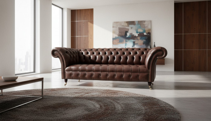 Sofa 3 Sëtzer Chesterfield Ledersofa Wunnzëmmer Designerbaachen Polsterer