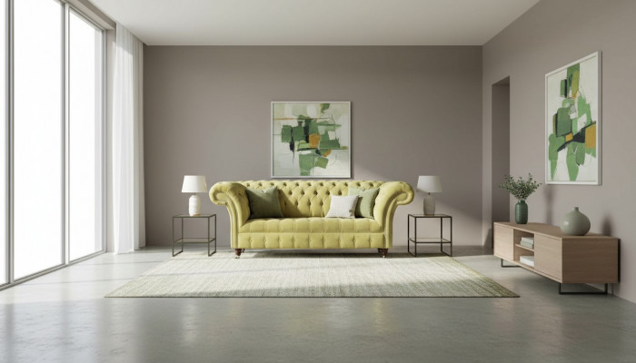 Zwee-Sëtzer Sofa Luxus 2 Sëtzer Wunnzëmmer Liichtgréng Chesterfield Stoff Nei