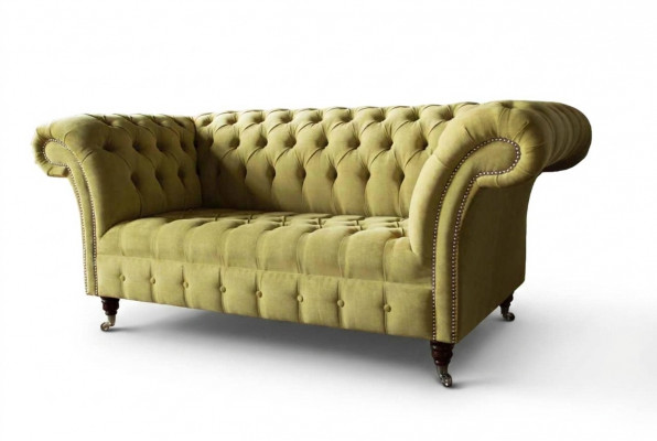Zwee-Sëtzer Sofa Luxus 2 Sëtzer Wunnzëmmer Liichtgréng Chesterfield Stoff Nei