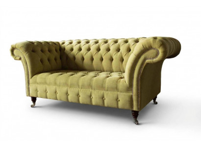 Zwee-Sëtzer Sofa Luxus 2 Sëtzer Wunnzëmmer Liichtgréng Chesterfield Stoff Nei
