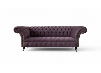 Modern Chesterfield Sofa Canapé Polster 3 Sëtz Lila Textil Stoff Sofa Neien
