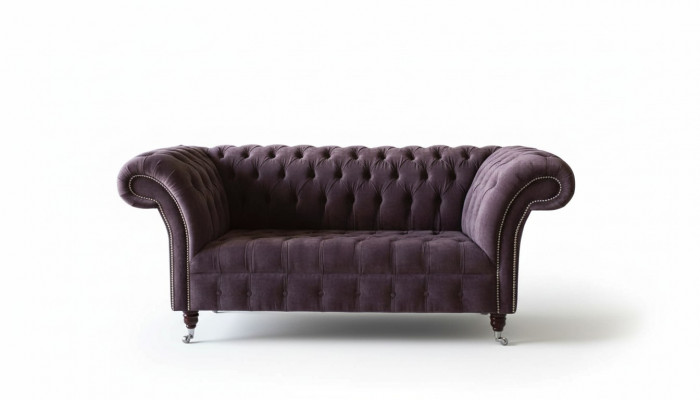 Chesterfield Sofa Canapé Design Lila Polsterstoff Textil Zwesëtzeger Sëtz Neit