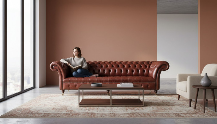 Liederdivan Divan 4 Sëtzer Divanen Design Chesterfield Lieder Canapé Miwwelen 245cm
