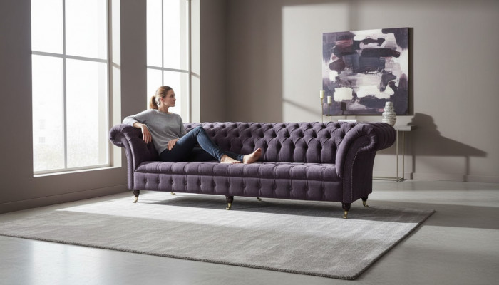 Sofa 4-Sëtzer Canapé Gepolstert Design Textil Wunnzëmmer Design Miwwel Neit