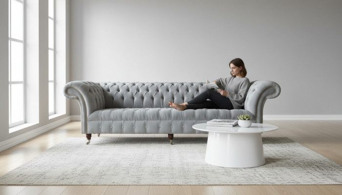 Chesterfield Design Canapé 4 Sëtzer Sofa Polster Luxus Textil Canapéen