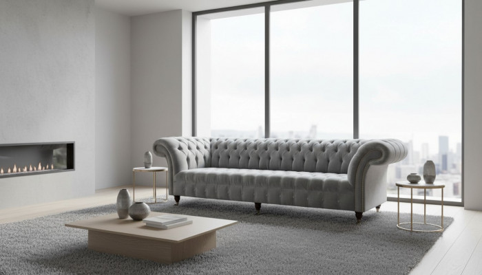 Chesterfield Design Canapé 4 Sëtzer Sofa Polster Luxus Textil Canapéen