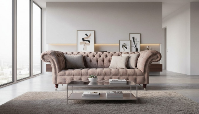 Chesterfield Sofa Canapé Polster Design 3 Sëtzer Sofas Dräisëtzer Lila