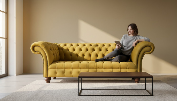 Chesterfield Giel Sofa Polster 3 Sëtzer Canapéen Sëtz Sofasen Dräisëtzer