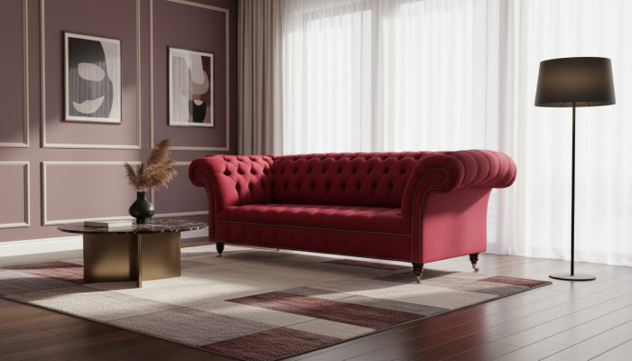 Chesterfield 3 Sëtzer Dräisëtzer Design Canapéë Polstersofa Sofae Textil