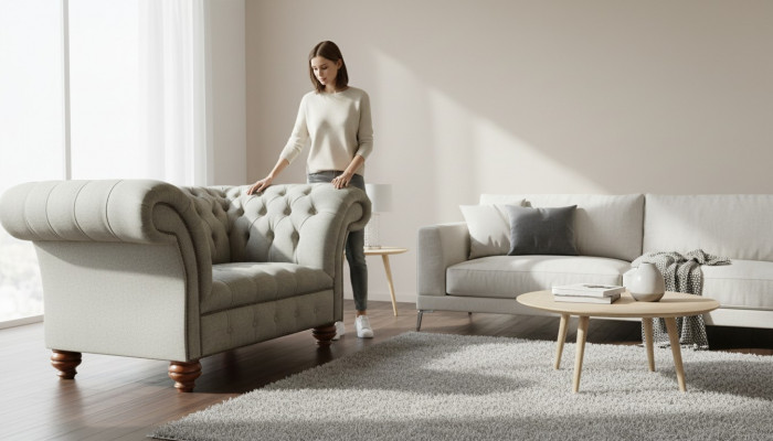 Chesterfield Einsitzer Canapé Sëtz Still Couch Gepolstert Sëtzmiwwel Textil Stoff.
