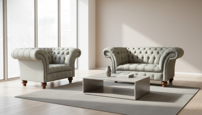 Chesterfield Einsitzer Canapé Sëtz Still Couch Gepolstert Sëtzmiwwel Textil Stoff.