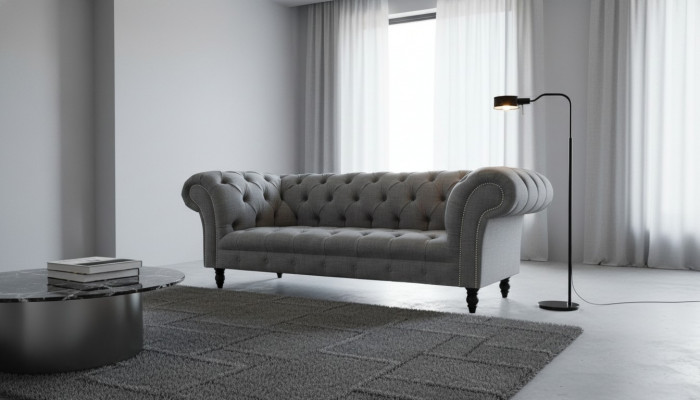 Chesterfield Canapé 3 Sëtz Plüschsëtz Textil Stoff Canapéen Sofa Nei