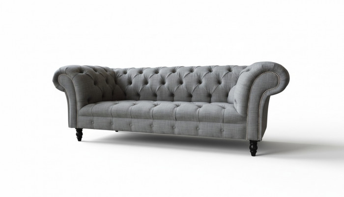Chesterfield Canapé 3 Sëtz Plüschsëtz Textil Stoff Canapéen Sofa Nei