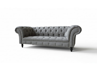 Chesterfield Canapé 3 Sëtz Plüschsëtz Textil Stoff Canapéen Sofa Nei
