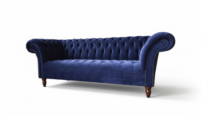 Chesterfield Design Luxus Gepolstert Sofa Canapé 3 Sëtz Blo Textil Nei
