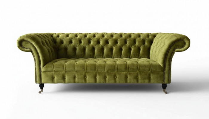 Design Chesterfield Sofa 3 Sëtzer Gréng Canapé Polstersofa Still Wunnzëmmer