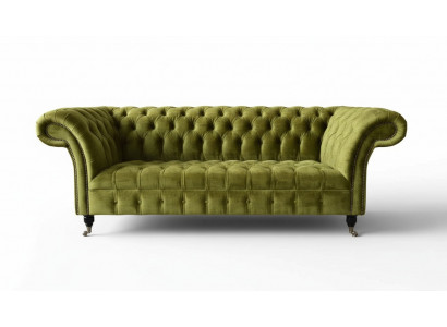 Design Chesterfield Sofa 3 Sëtzer Gréng Canapé Polstersofa Still Wunnzëmmer