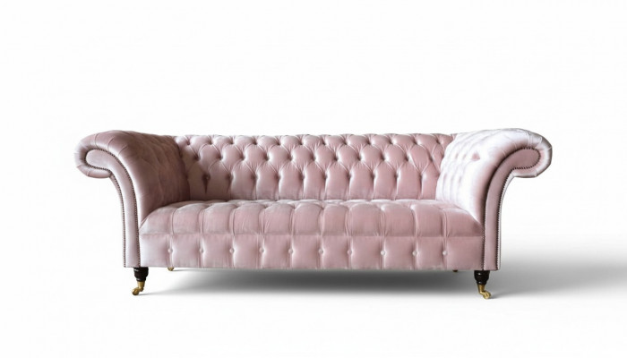 Chesterfield 3-Sëtz Sofa aus Stoff Rouse Stoffsofa Fousstäsch Living-Raum nei.